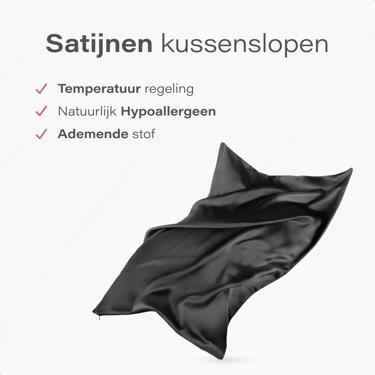 Ensemble en satin doux et soyeux - 2 taies d'oreiller 60 x 70 cm avec bonnet et masque de sommeil - Noir