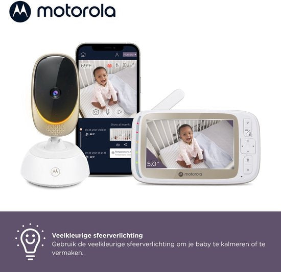 Écoute-bébé Motorola VM85 Connect avec écran 5 pouces, Wi-Fi, blanc