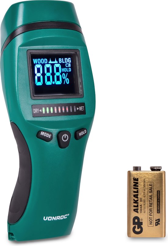 VONROC PRO Humidimètre - Usage professionnel - Précis - LCD rétro-éclairé à fort contraste