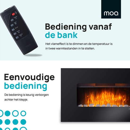 MOA Atmosphere Fireplace Electric - Cheminée avec télécommande et Ambilight - Poêle - 2000W - Noir