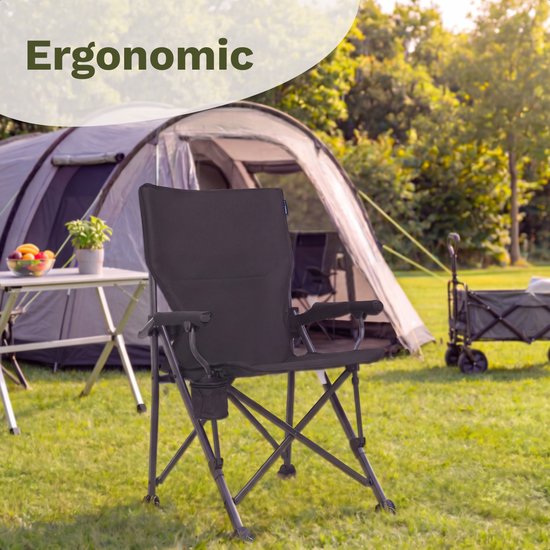 TRVLMORE Chaise de camping - Pliable - Capacité de charge de 120 kg - Sac de transport inclus - Chaise pliante - Chaise de pêche - Chaise de camping - Chaise pliante - Gris