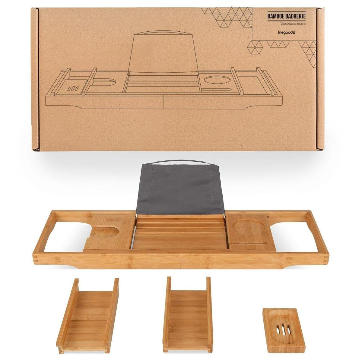 Planche de bain LifeGoods - extensible - pour salle de bain - 74,5 à 108,5 cm - avec support - Bois