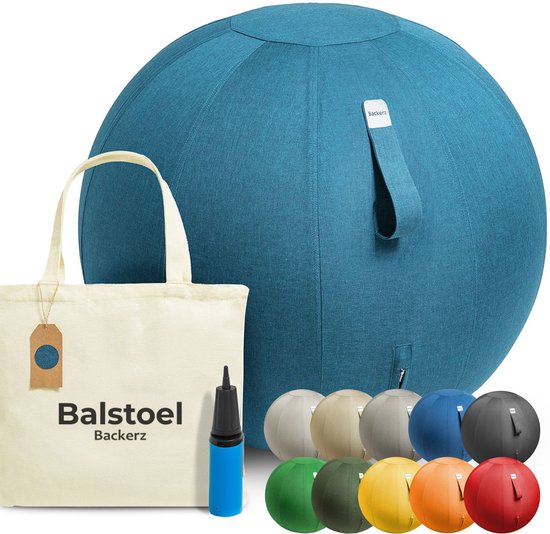 Ballon de siège Backerz 65 cm - Ballons de siège avec housse en lin - Chaise de bureau ergonomique pour le bureau et la maison - Ballon de yoga de luxe - Vert et bleu