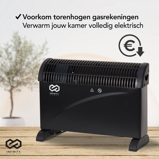 Infinity Goods Radiateur électrique - Fonction Turbo et ventilateur - 750 / 1500 / 2000W - Thermostat réglable - Radiateur - Protection contre la surchauffe - 35m² - Noir