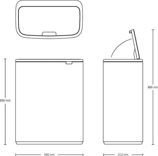 Brabantia Bo Touch Bin Poubelle - 2 x 30 litres - Tri des déchets - Confident Grey