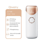 Appareil d'épilation IPL Qiweiny CT05 - Refroidissement par glace - 9 niveaux d'intensité - 3-en-1 - Blanc