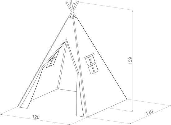 Sunny Alba Tente Tipi Crème/Blanc pour enfants - Tente de jeu Wigwam avec fenêtres en coton - Tente Tipi enfants avec Coussin Tapis - 120x120x160cm - Bâtons en bois FSC