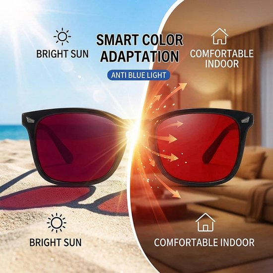Lunettes anti-lumière bleue / Lunettes avec filtre de lumière bleue – Lunettes de lecture pour ordinateur et jeux vidéo pour hommes et femmes – Filtre de lentille rouge, lunettes de soleil à couleur variable, accessoire pour le travail de nuit et les écra