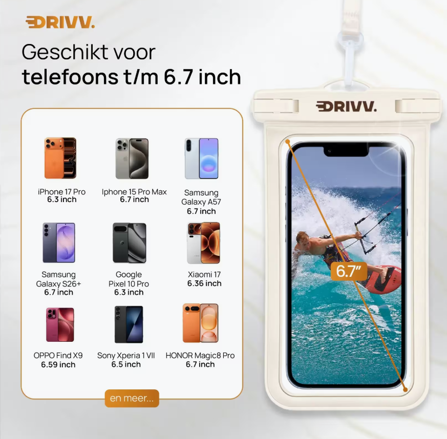 DRIVV - Lot de 2 étuis étanches pour téléphone - Beige - 20,5 x 12 x 1 cm - IP68, flottant