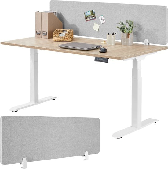 tectake® Séparateur d'écran de bureau Noisy - Avec noyau en PET insonorisant - Livré avec 2 clips de fixation - Dimensions (Lxl) 160 x 40 cm - Gris