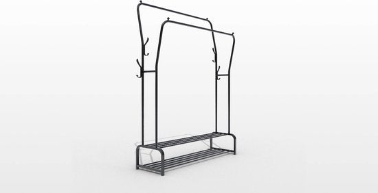 Avalo Industrial Clothes Rack Double Rod - Metal - 110x33x150 CM - Black - Storage For Shoes - Wardrobe Rack With Hooks