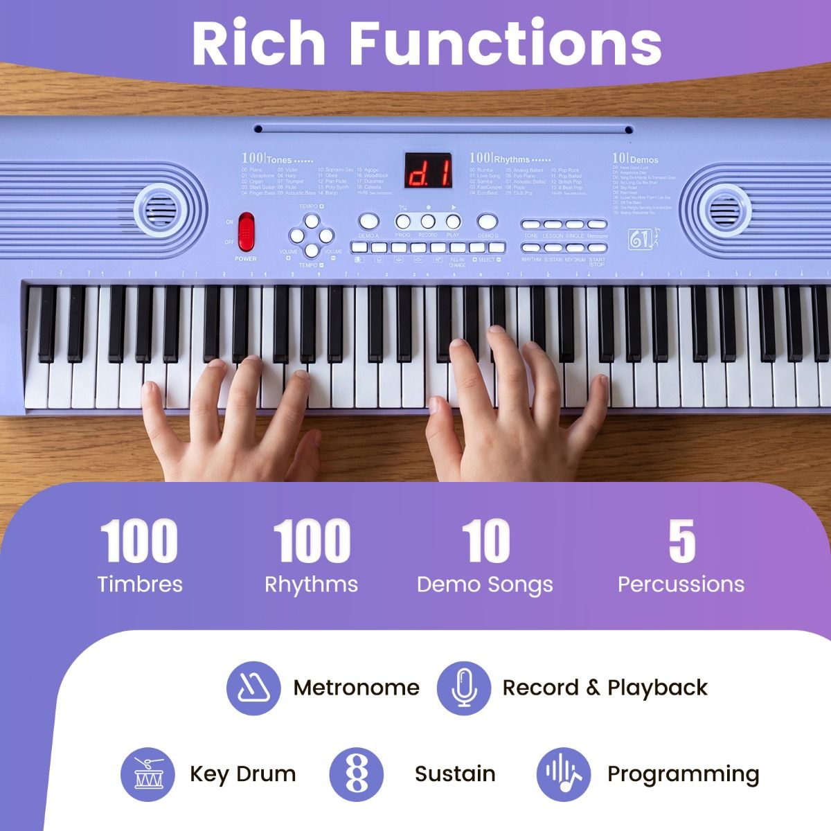 Piano numérique Coast à 61 touches - Avec support, micro et housse de transport - Violet