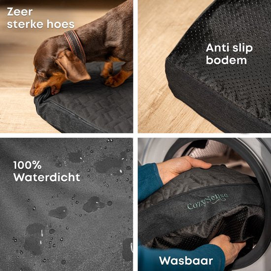 CozySense® Coussin orthopédique pour chien 75 X 45 cm - Taille M - Imperméable - Convient comme coussin de banc et lit pour chien - Housse lavable - Noir