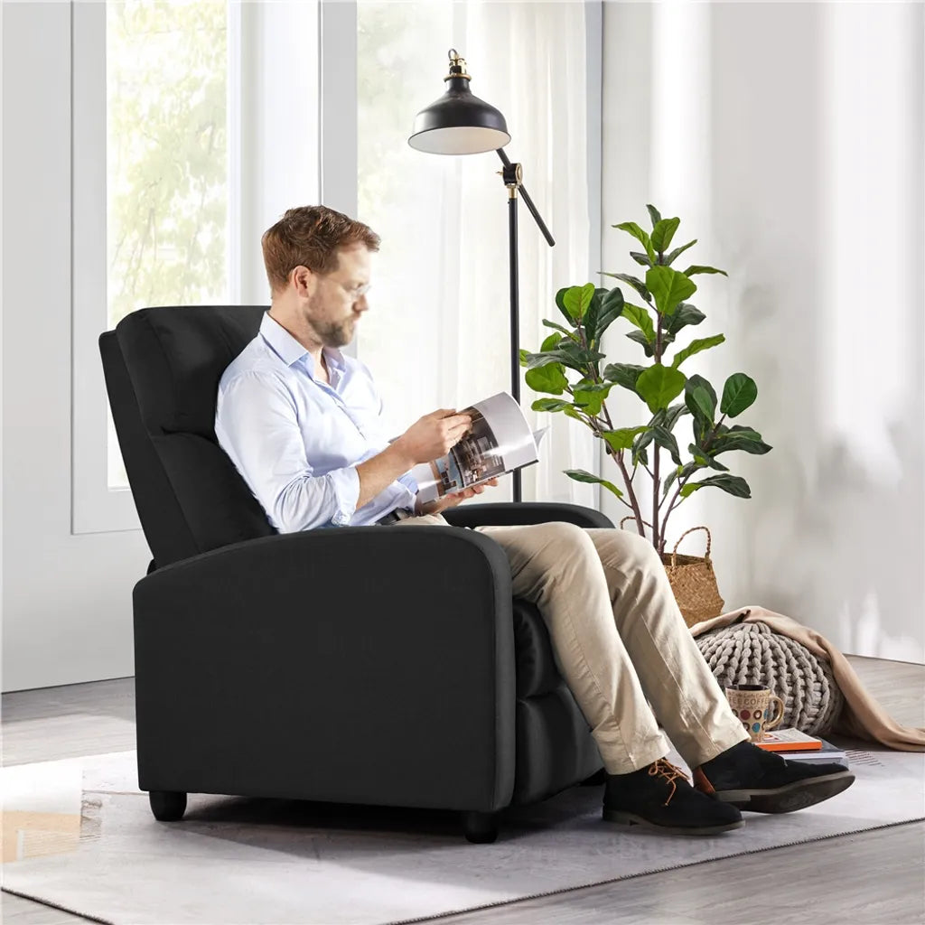 Fauteuil de détente Yaheetech – Noir – 87 x 61,5 x 99 cm – Fauteuil inclinable avec repose-pieds