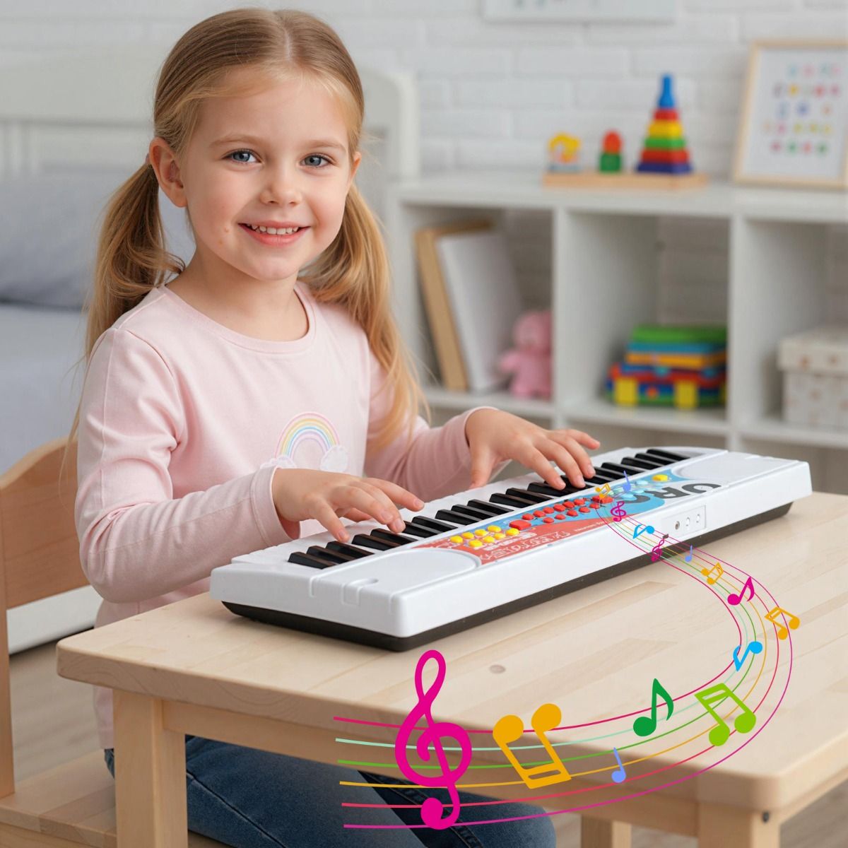 Clavier pour enfants Coast - 49 touches - clavier électrique portable - 8 rythmes - blanc