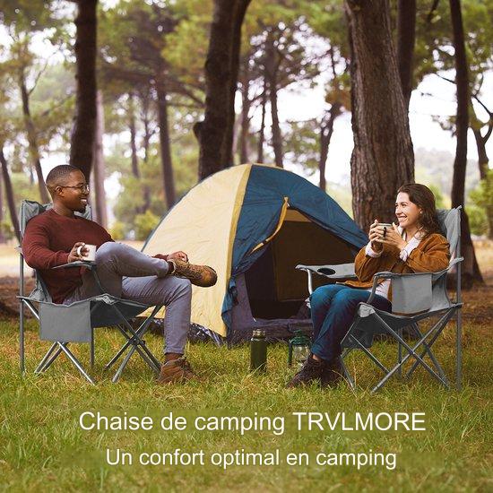 Chaise de camping XL TRVLMORE, Pliable, Compartiment réfrigérant et Porte-boisson, Gris