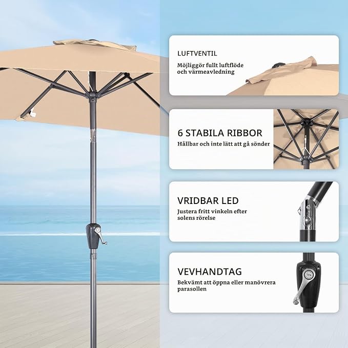Parasol rectangulaire Angel Living - 200 x 300 cm - Inclinable - Beige