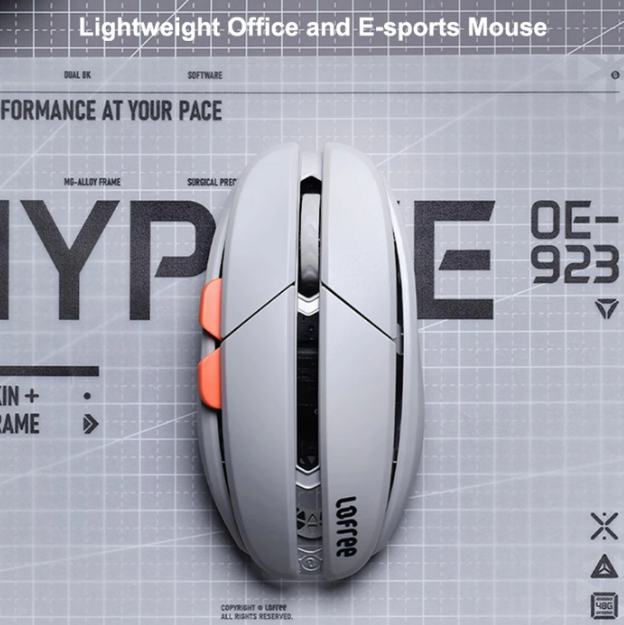 Souris Bluetooth Lofree Hypace – Châssis en alliage de magnésium + coque en PC, connexion tri-mode (Bluetooth / 2,4 GHz / filaire), capteur laser PAW3950, gris clair, OE923