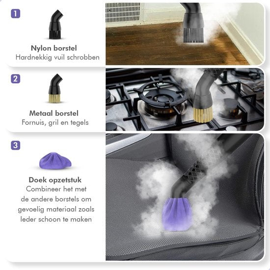 Kit de brosses Motionflow - pour nettoyeur vapeur MF-ST-002 - Brosse en nylon et métal - Chiffon de nettoyage
