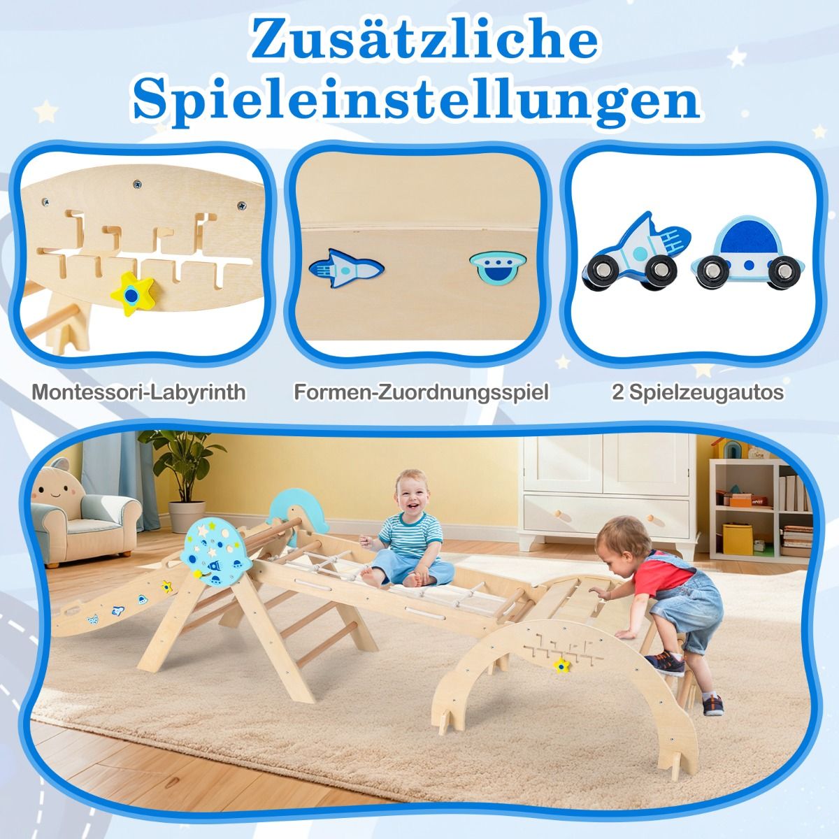 Structure d'escalade Coast Montessori - Structure de jeu 9 en 1 - pliable - Naturel