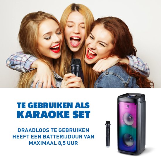 Enceinte Bluetooth avec microphone - Boîte de réception avec éclairage d'ambiance - Boîte à musique et Karaoké - Enceinte de réception avec entrées Bluetooth, Aux et USB - Facile à déplacer grâce à la poignée - Noir