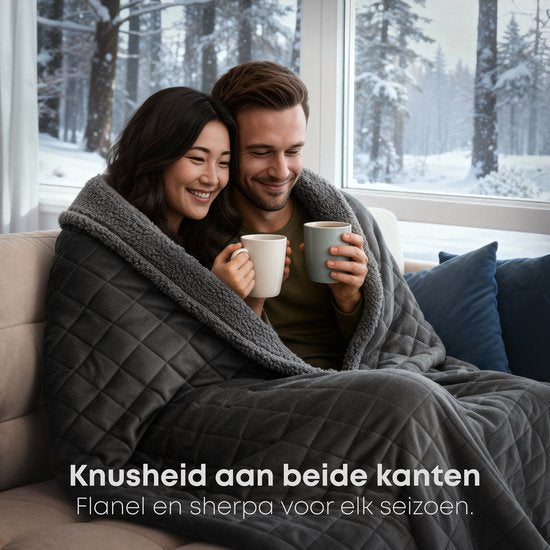 Couverture lestée CozySense® 10 kg - 2 personnes - Couverture lestée - Couverture lestée - GLASS-Flow® Distribution de la pression - Couverture lestée - Flannel Velvet & Sherpa - Noir