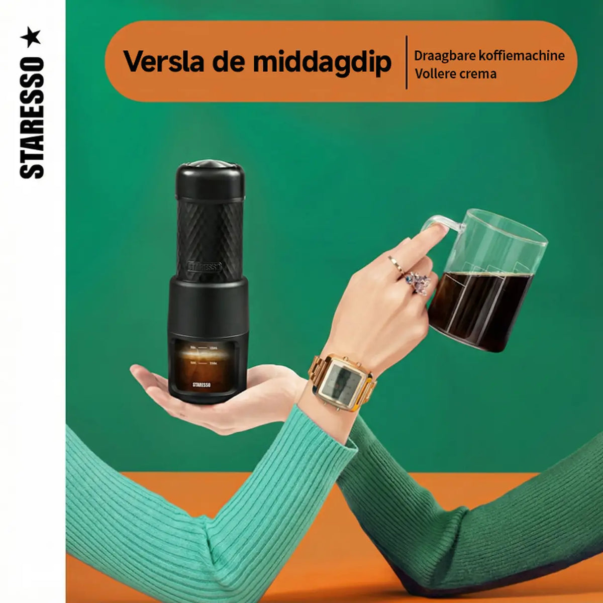 Machine à expresso manuelle portable STARESSO - capsules et café moulu