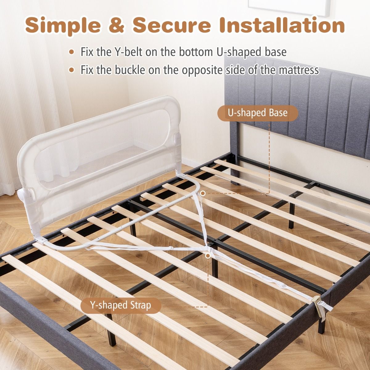 Barrière de lit pliable Coast - Réglable et repliable - Protection anti-chute pour lit d'enfant - Blanc / 120 cm