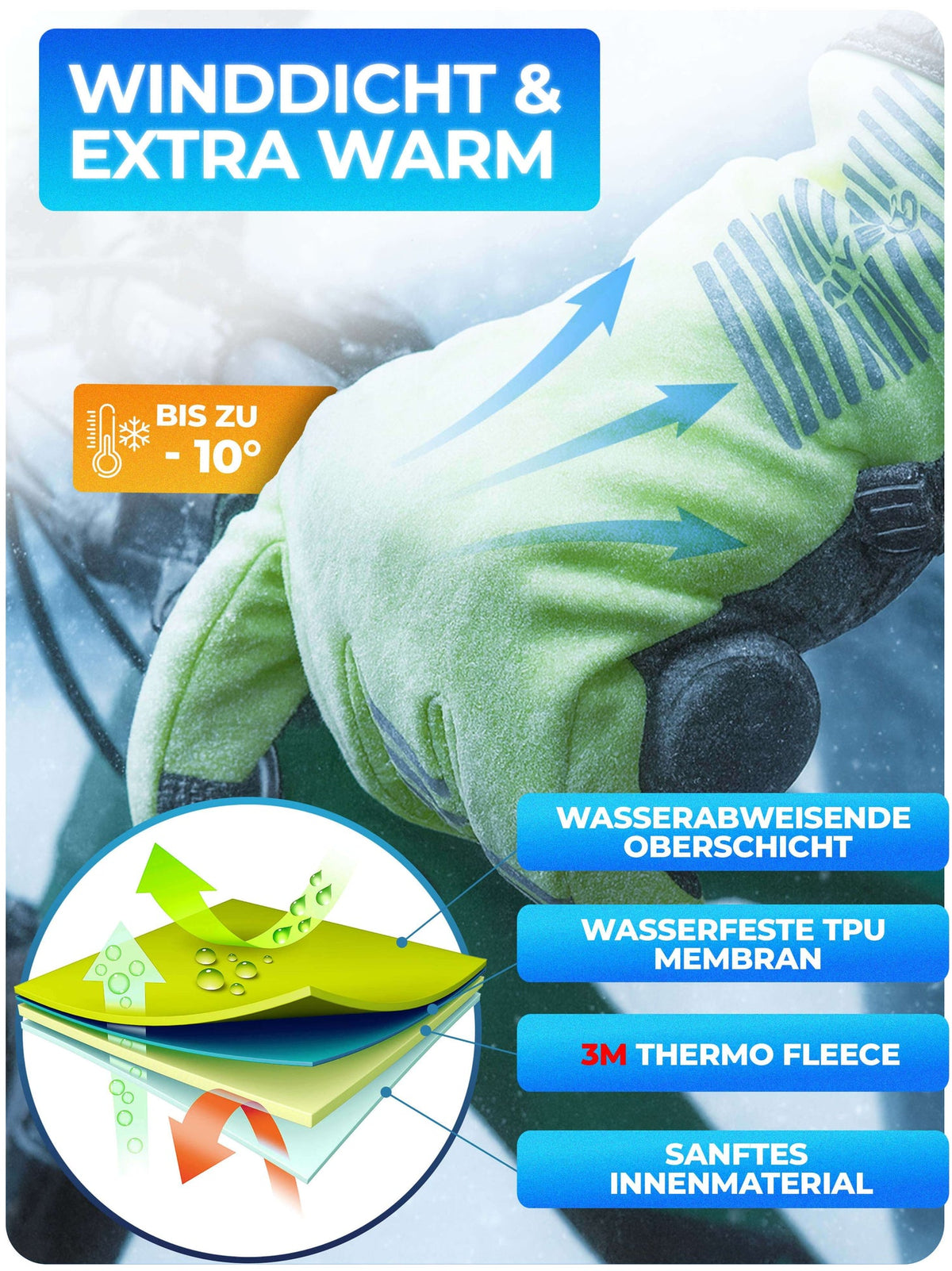 Gants d'hiver Mivelo - Jaune - Taille L - Avec 3M™ Thinsulate™ & Thermo-Fleece
