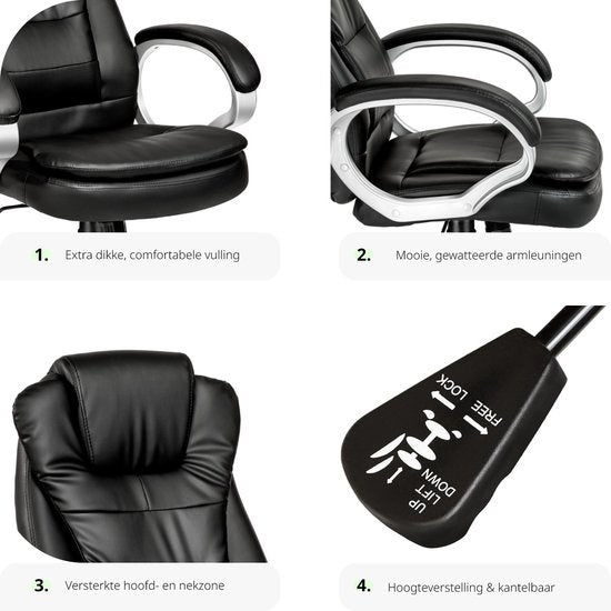 Tectake Luxury Design Office Chair - Noir - Cuir synthétique - Réglable - 400578