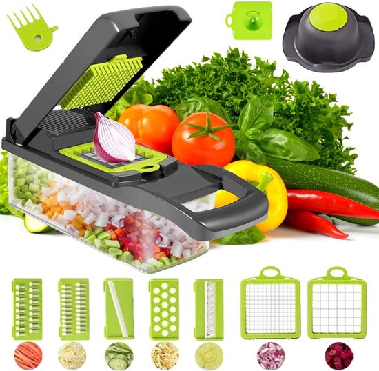 Coupe-légumes - Trancheuse-coupe-légumes - Hachoir à légumes - Mandoline - Coupe-légumes - Avec 7 lames - Avec couteau à éplucher - Râpe à fromage - Avec séparateur d'œufs - Coupe-tout -