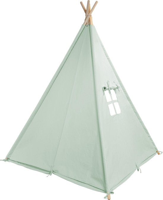 Tente tipi Sunny Alba vert pastel - Tente de jeu wigwam avec fenêtres - 120 x 120 x 160 cm - avec coussin et tapis
