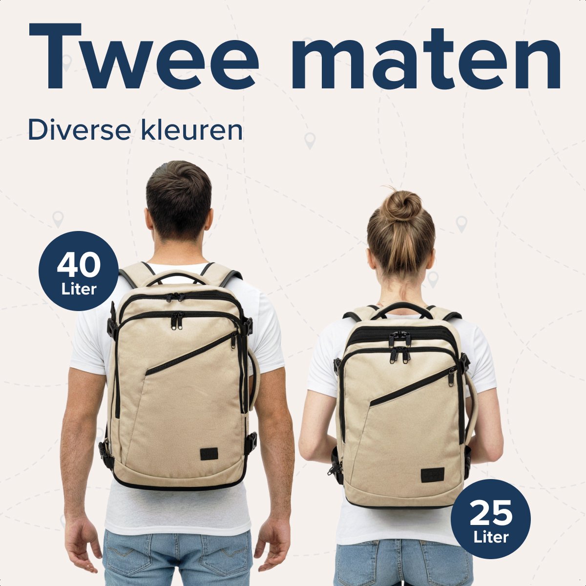 Sac de voyage à dos TRVLMORE 40 L – Bagage à main – 49 x 34 x 13 cm – Beige