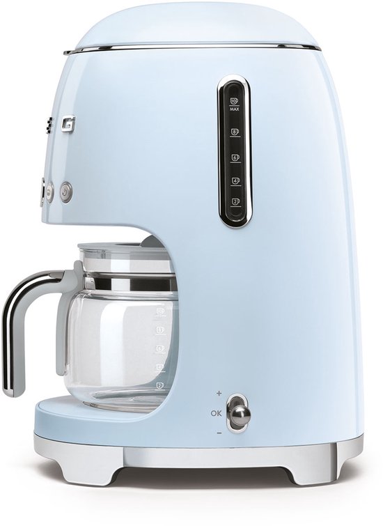 Cafetière à filtre SMEG DCF02PBEU - Cafetière - 10 tasses - Fonction de maintien au chaud 40 min - Réglage de l'arôme - Fonction de démarrage programmable - Style années 50 - Bleu pastel
