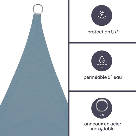 Toile d'ombrage Perel, hydrofuge, 3,6 x 3,6 x 3,6 m, 160 g/m², polyester, forme triangulaire, gris clair