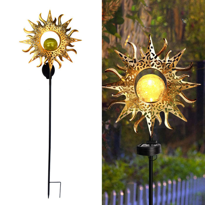Gadgy Solar Tuinfakkel Zon met grondspies - Tuinsteker Set van 2 st. - Tuinfakkels 103CM Hoog - Tuinverlichting op zonneenergie buiten - Led buitenverlichting met sensor - Brons kleurig Metaal