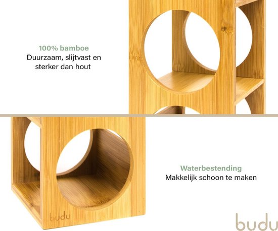 Budu Porte-bouteilles en bambou 5 bouteilles - Porte-bouteilles en bois - Empilable - Extensible - Porte-bouteilles en bois - Porte-bouteilles en bambou - Porte-bouteilles vertical - Porte-bouteilles de vin