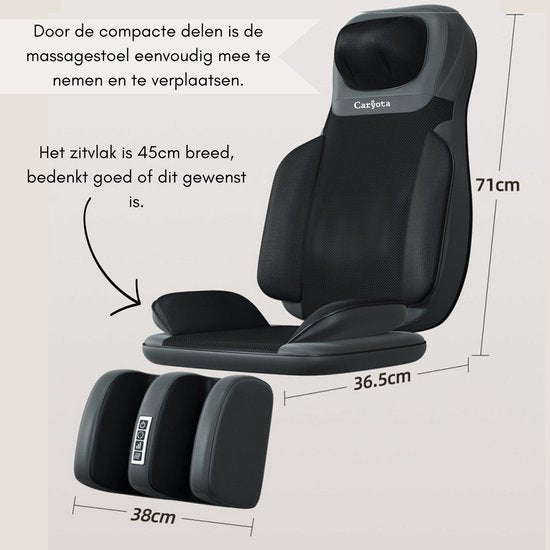 Fauteuil de massage Caryota Shiatsu - Appareil de massage - Coussin de massage à chaleur infrarouge - 2 pièces - Jambes