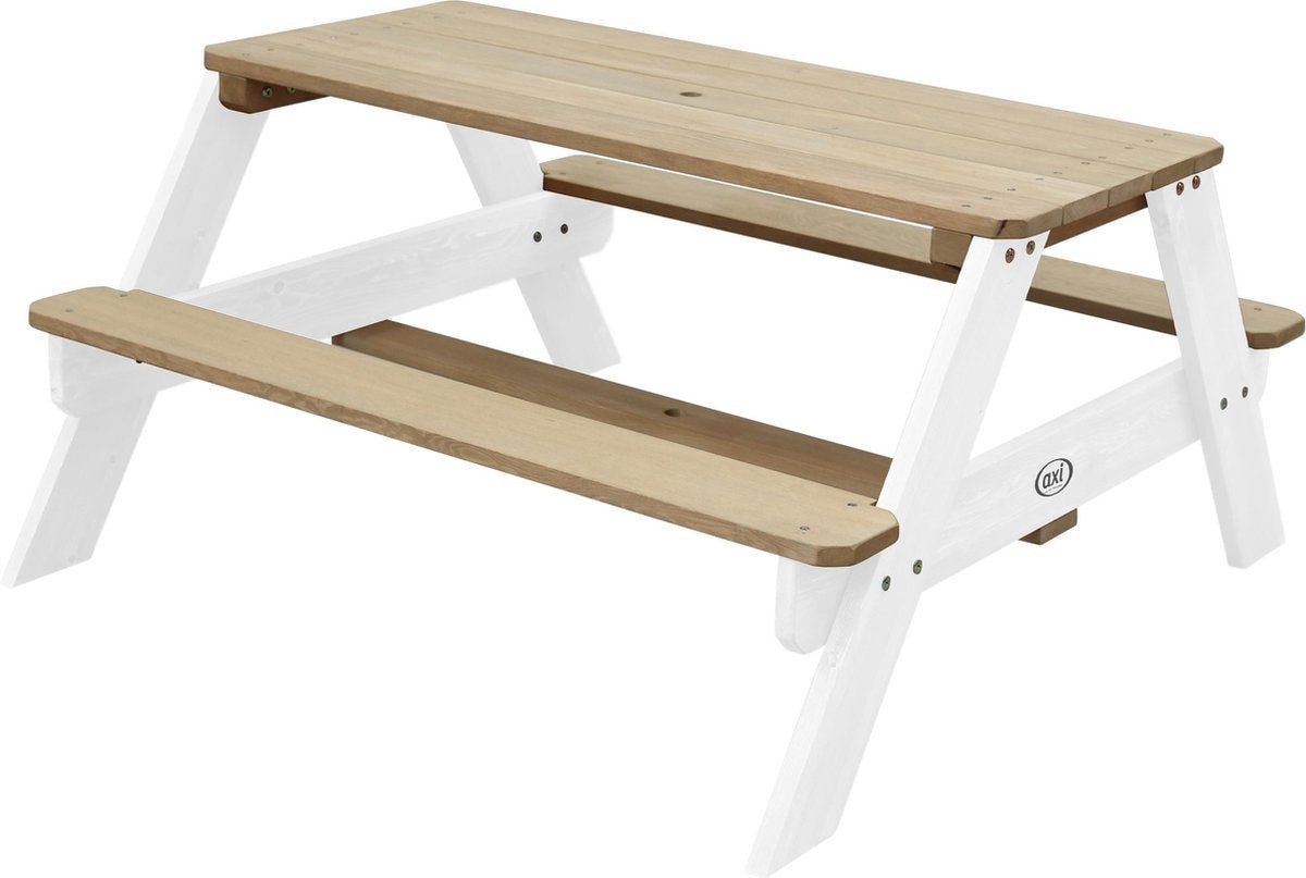 AXI Nick Picknicktafel in Bruin/Wit met Parasol in Blauw/Wit - Picknick tafel voor kinderen van FSC hout