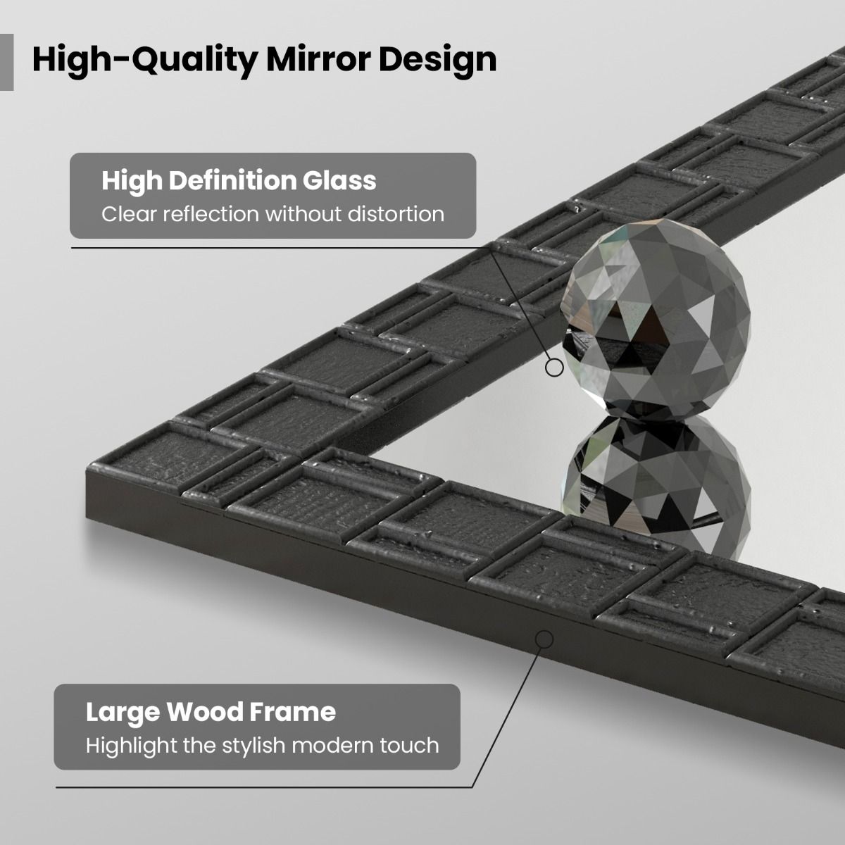 Miroir mural Coast - rectangulaire - cadre en bois - peut être accroché à la verticale ou à l'horizontale - noir - 80 x 60 cm