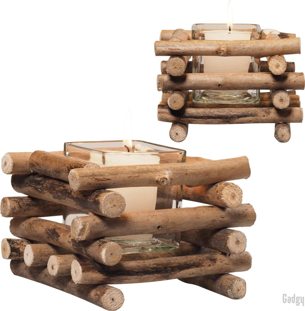 Gadgy Wax Light Holder Driftwood - Porte-lampions - set of 2 - Windlight -15x15cm - Egalement pour bougies