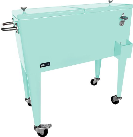 AXI Retro Cooler Mint - Glacière à roulettes - Capacité de 76 L - Glacière avec robinet de vidange