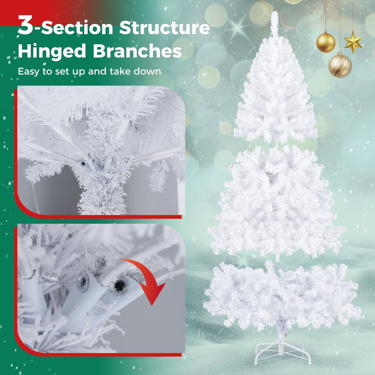 Sapin de Noël artificiel Coast - 180 cm - 230 ampoules LED blanc chaud - 8 modes d'éclairage - Effet neige