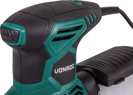 VONROC Ponceuse à orbite aléatoire - 300W - Ø125mm - Avec boîte de collecte des poussières et 12 morceaux de papier de verre