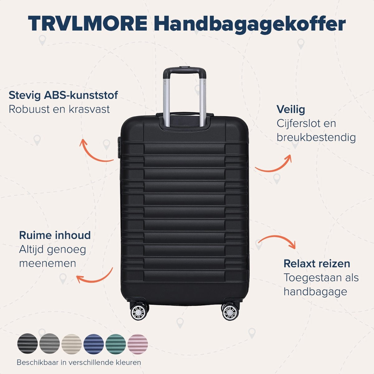 TRVLMORE Valise - Bagage à main - 54x36x20cm - 38L - Noir