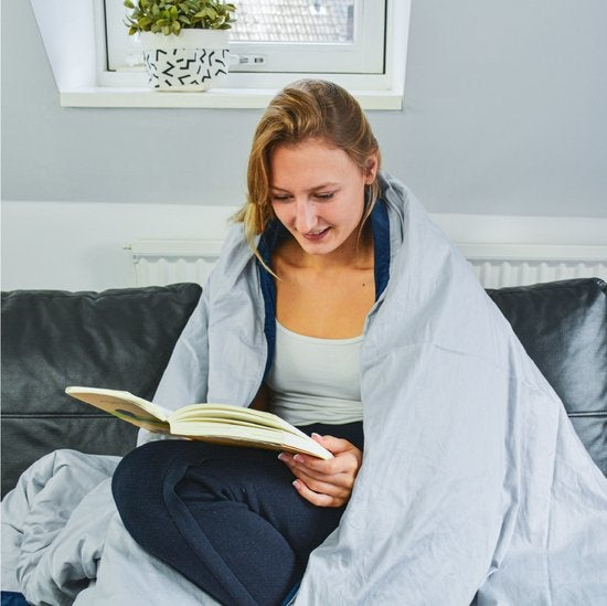 Housse de couverture lestée - EL-Life - 200 x 200 cm - 100% coton - gris et bleu