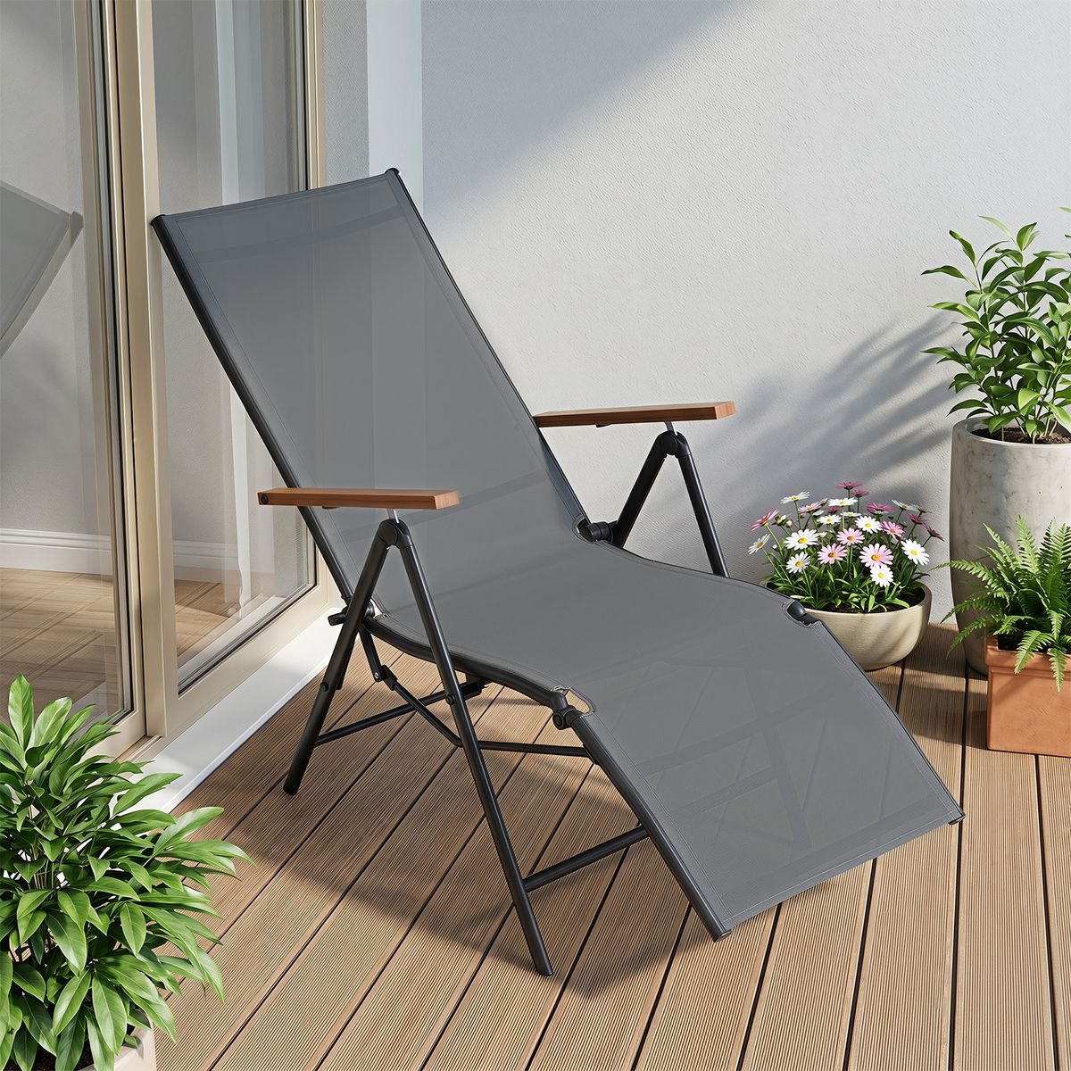 Chaise longue pliable Coast - dossier réglable sur 5 positions - tissu respirant - gris - 1 pièce