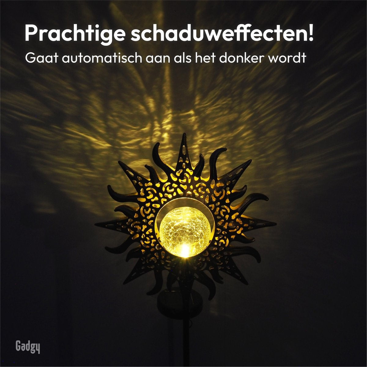 Gadgy Solar Tuinfakkel Zon met grondspies - Tuinsteker Set van 2 st. - Tuinfakkels 103CM Hoog - Tuinverlichting op zonneenergie buiten - Led buitenverlichting met sensor - Brons kleurig Metaal