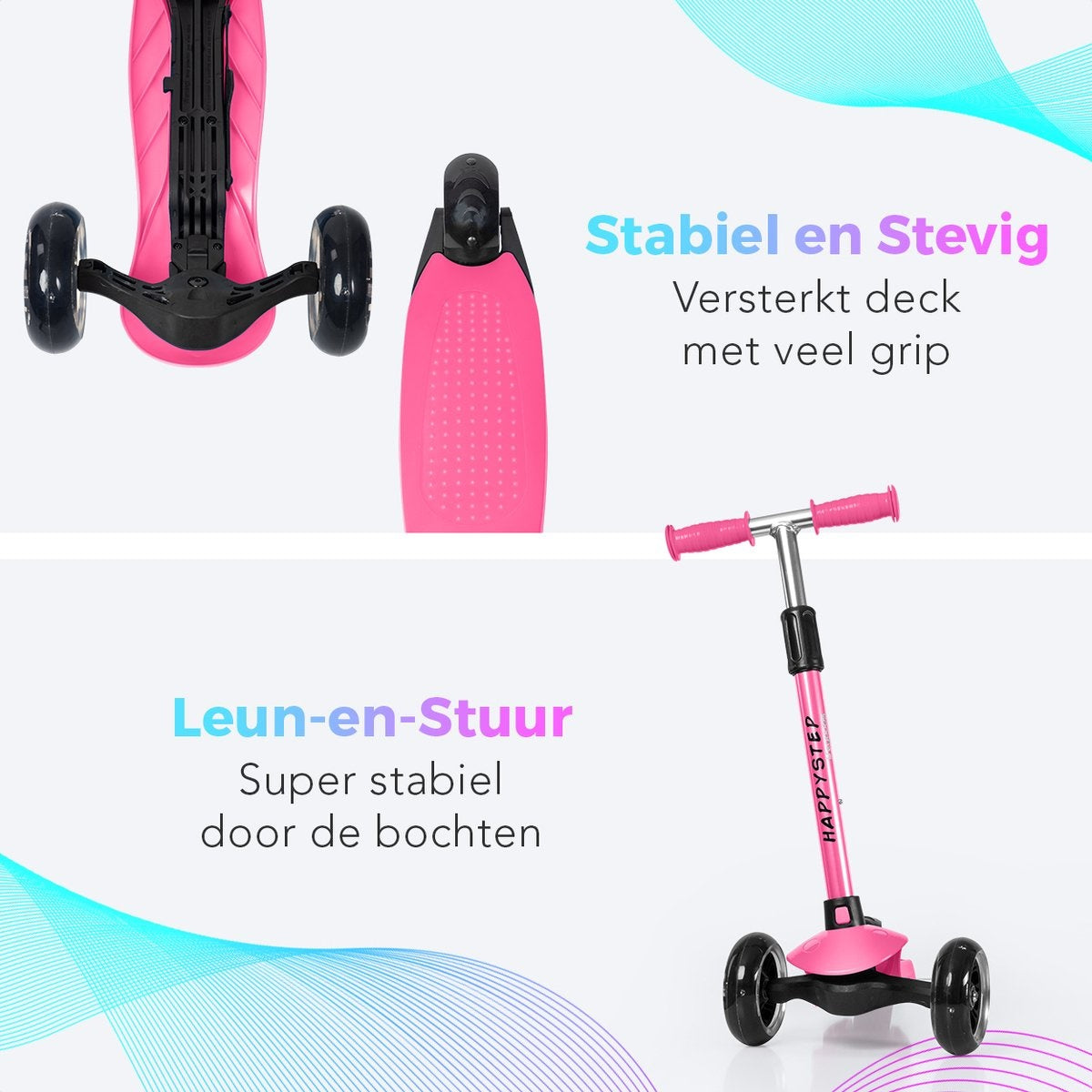 LifeGoods HappyStep - Trottinette pour enfants - Étape 2-5 ans - 3 roues lumineuses - Garçons/Filles - Rose