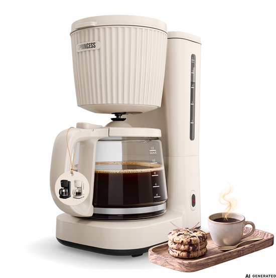 Cafetière Princess Wave – 1 000 W – Carafe en verre de 1,5 L – Fonction de maintien au chaud – Système anti-gouttes – 246048